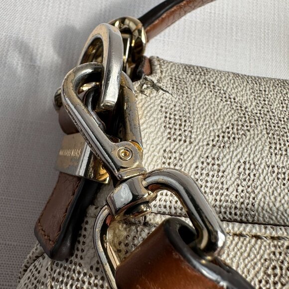 Michael Kors Bradford Crossbody MK Logo Flap Bag Beige/Brown Adjustable Strap - Picture 2 of 16